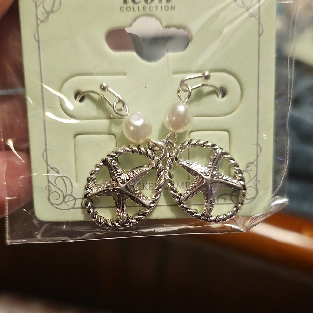 Silver Starfish Earrings with Pearls